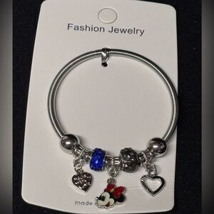 Fashion Jewelry Silver and Multicolored Minnie Charm Stretch Bracelet